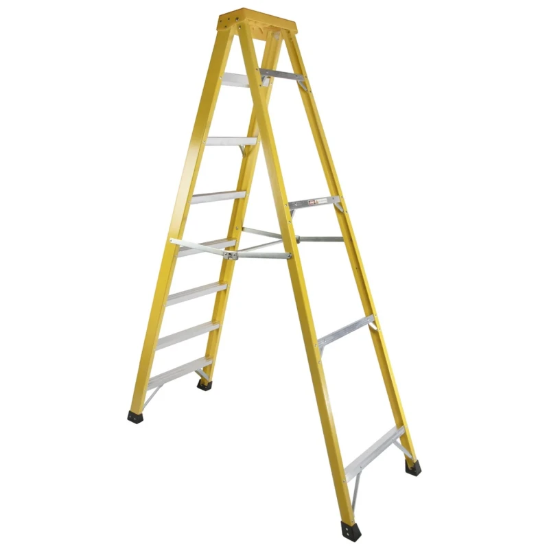 RS PRO Fibreglass Step Ladder 8 Rungs, 2.1m Platform Height, Aluminium Rungs, Fibreglass Stiles, Load Capacity 150kg 553-826
