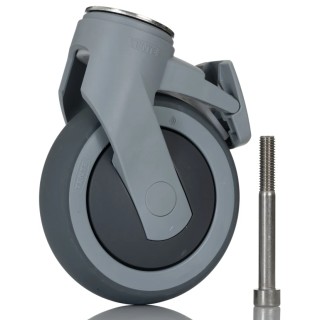 Tente Swivel Castor with Brake, 100 kg Load Capacity, 125 mm Rubber Wheel, Ball Bearing Hub 5377 PJP 125 P30-11