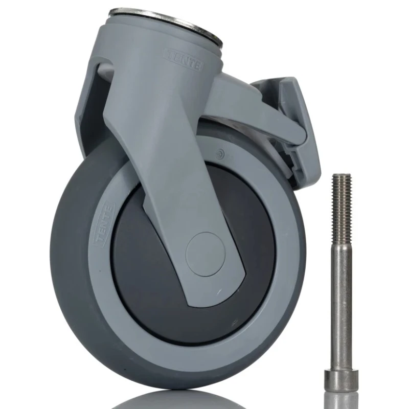 Tente Swivel Castor with Brake, 100 kg Load Capacity, 125 mm Rubber Wheel, Ball Bearing Hub 5377 PJP 125 P30-11