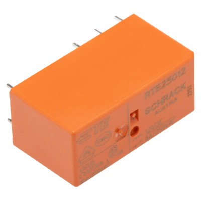 TE Connectivity RT2 Series PCB Power Relay, 12V DC Coil, 8A Switching Current, DPDT Contact Configuration, Gold RTE25012