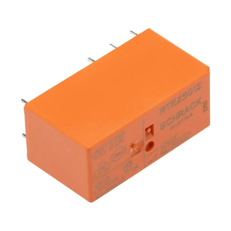 TE Connectivity RT2 Series PCB Power Relay, 12V DC Coil, 8A Switching Current, DPDT Contact Configuration, Gold RTE25012