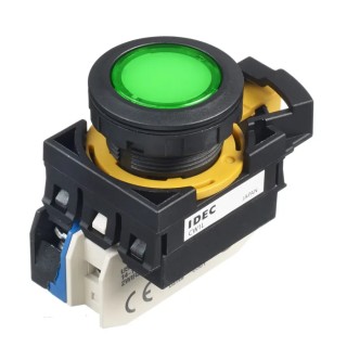 Idec Illuminated Push Button Switch Panel Mount SPST Maintained Green LED 22 mm Cutout IP65 24V CW1L-A1E10Q4G