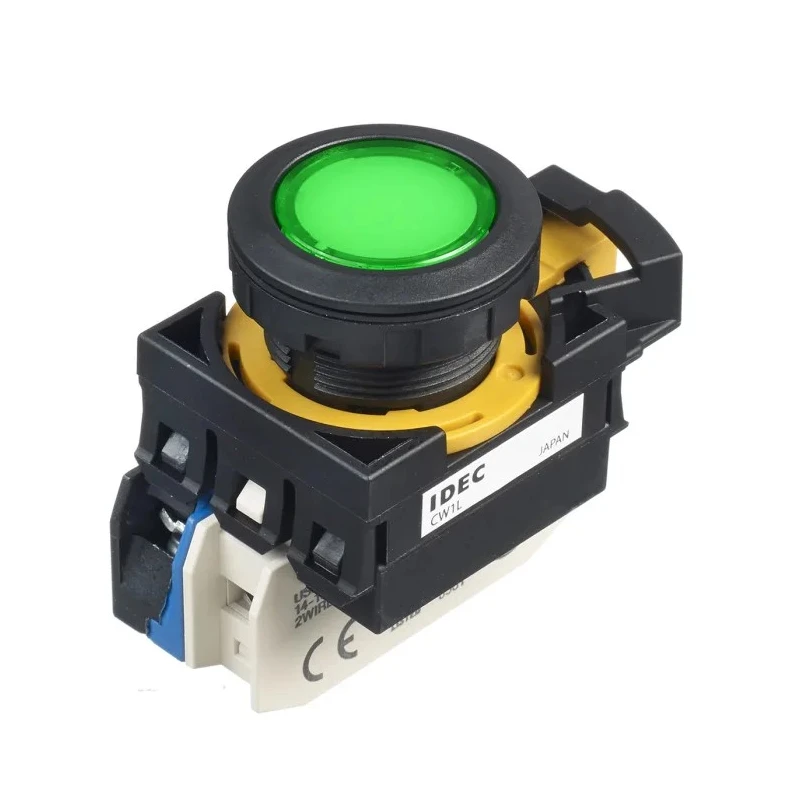 Idec Illuminated Push Button Switch Panel Mount SPST Maintained Green LED 22 mm Cutout IP65 24V CW1L-A1E10Q4G