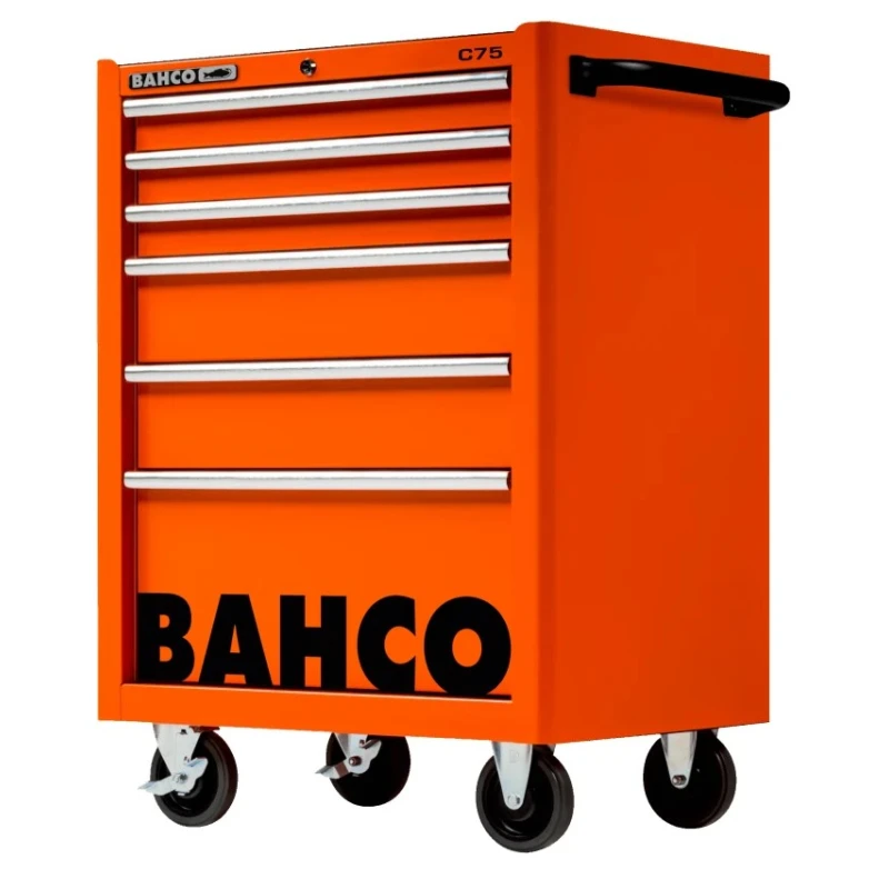 Bahco 6 Drawer Wheeled Tool Trolley Solid Steel Orange 763mm x 501mm x 956mm 1475K6