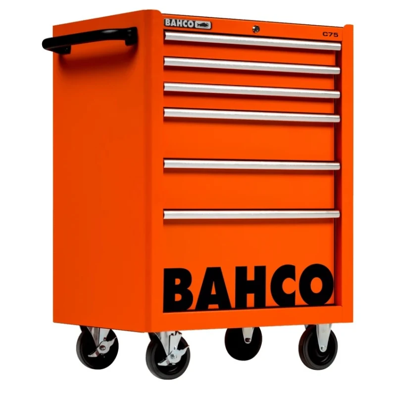 Bahco 6 Drawer Wheeled Tool Trolley Solid Steel Orange 763mm x 501mm x 956mm 1475K6