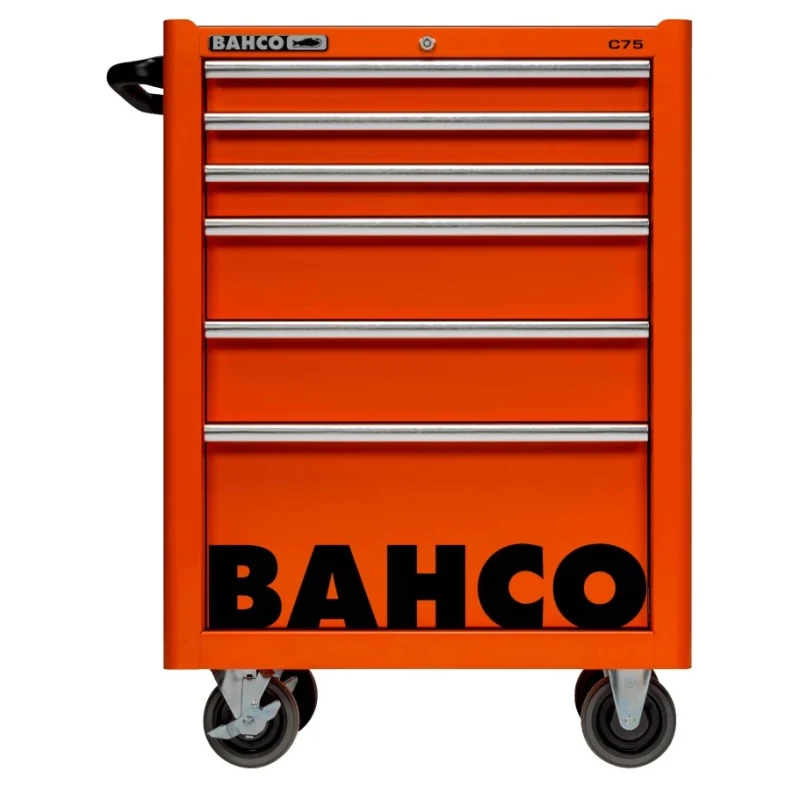 Bahco 6 Drawer Wheeled Tool Trolley Solid Steel Orange 763mm x 501mm x 956mm 1475K6
