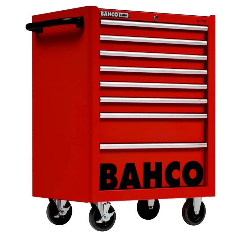 Bahco 8 Drawer Wheeled Solid Steel Tool Trolley Orange, 600kg Load Capacity 1475K8