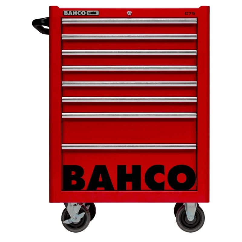 Bahco 8 Drawer Wheeled Solid Steel Tool Trolley Orange, 600kg Load Capacity 1475K8