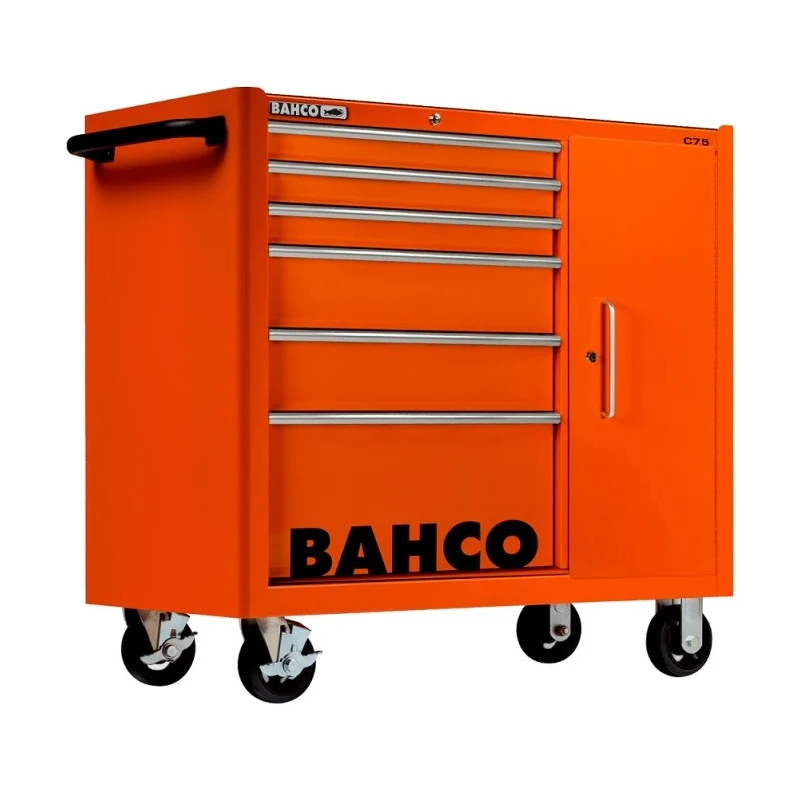 Bahco 6 Drawer Wheeled Tool Trolley Solid Steel Load Capacity 1100kg Orange 1475KXL6C