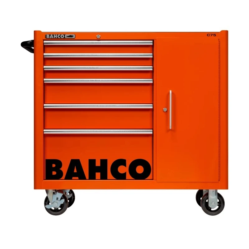 Bahco 6 Drawer Wheeled Tool Trolley Solid Steel Load Capacity 1100kg Orange 1475KXL6C
