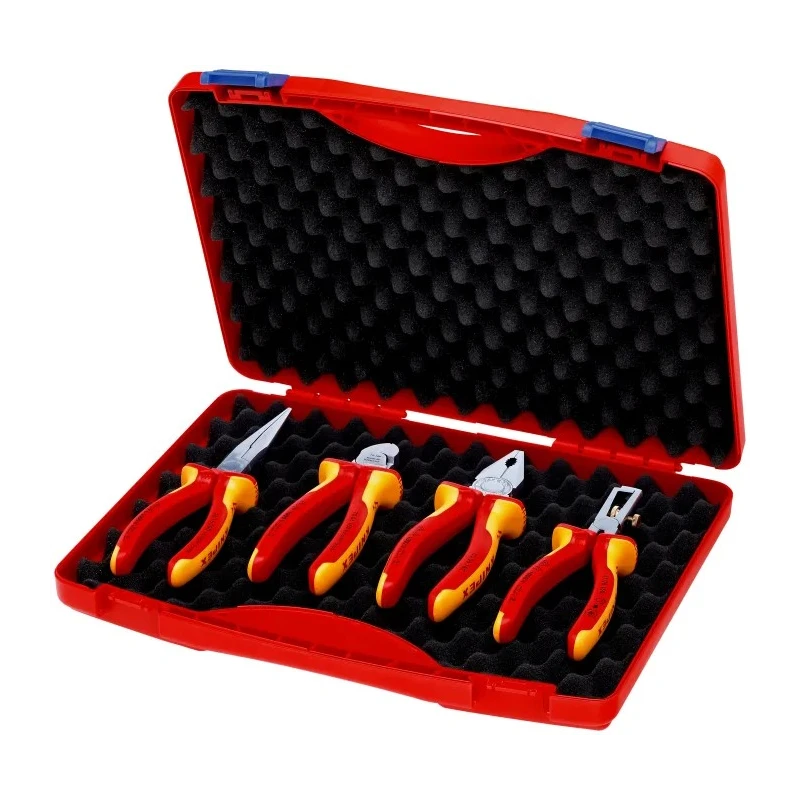 Knipex 4-Piece Insulated Plier Set VDE Certified, 1000 V Rated, Combination, Cutters, Half Round Nose, Long Nose 00 20 15
