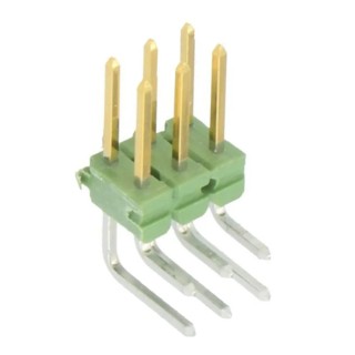 TE Connectivity AMPMODU MOD II Series Right Angle Through Hole Pin Header, 6 Contacts, 2.54 mm Pitch, 2 Rows, Brass 825457-3