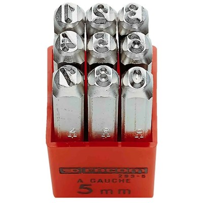 Facom 6 mm Character Height 9 Piece Carbon Steel Engraving Punch Set 293A.6