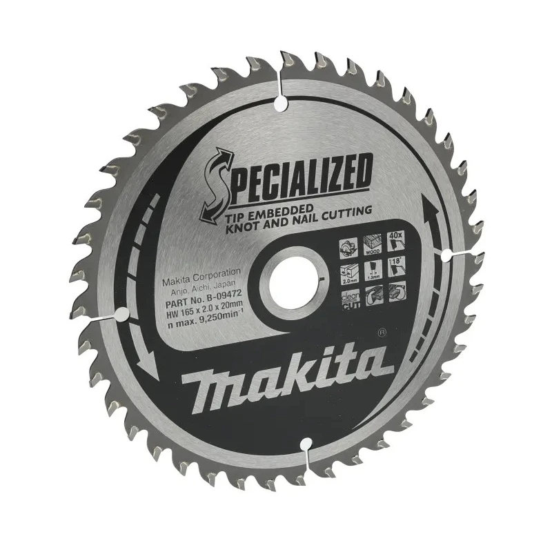 Makita Circular Saw Blade 165mm Diameter, 24 Teeth, 18° Rake Angle, 1.25mm Plate Thickness B-09472
