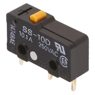 Omron Subminiature Pin Plunger Micro Switch, PCB Terminal, 10.1 A, 250 V AC, 30 V DC, SPDT, IP40 SS-10D 1