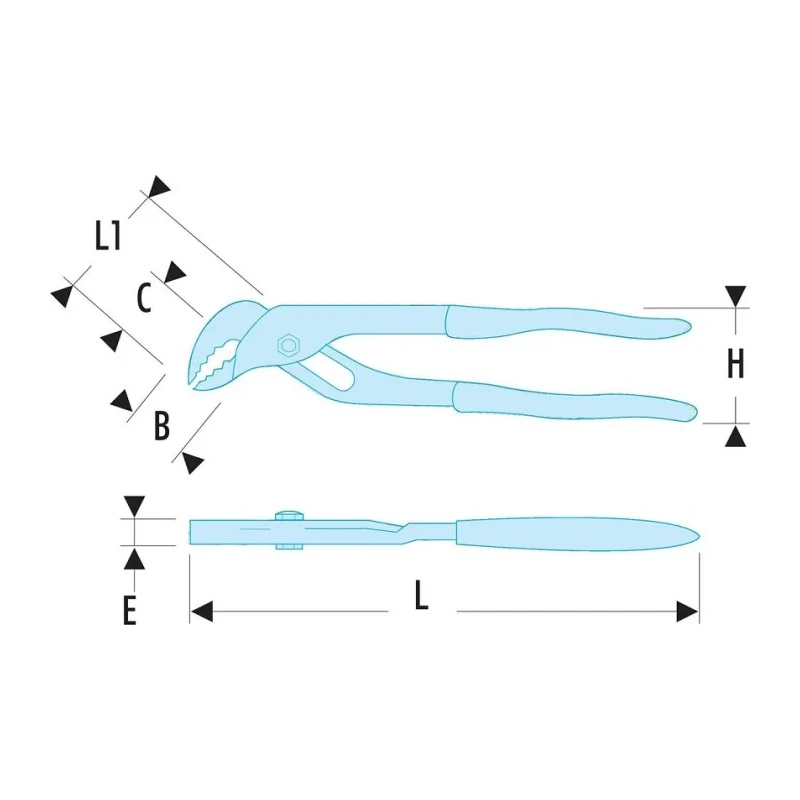 Facom Water Pump Plier Twin Slip Joint Multigrip, Satin Finish, 7 Positions, 240mm Overall Length, 60mm Jaw 484A