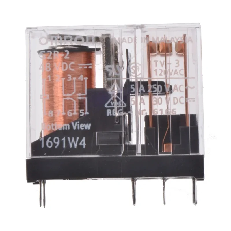 Omron PCB Power Relay 48V DC Coil, 5A Switching Current, DPDT, Solder Terminal G2R-2 DC48