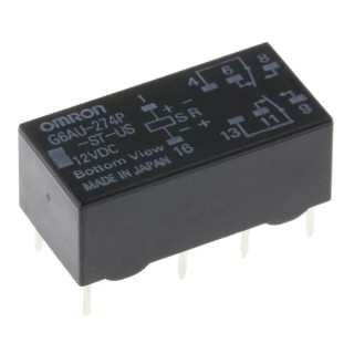 Omron PCB Signal Relay, 12V dc Coil, 2A Switching Current, DPDT Contact Configuration, Gold Plated G6AU-274P-ST-US 12DC