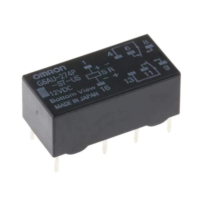Omron PCB Signal Relay, 12V dc Coil, 2A Switching Current, DPDT Contact Configuration, Gold Plated G6AU-274P-ST-US 12DC