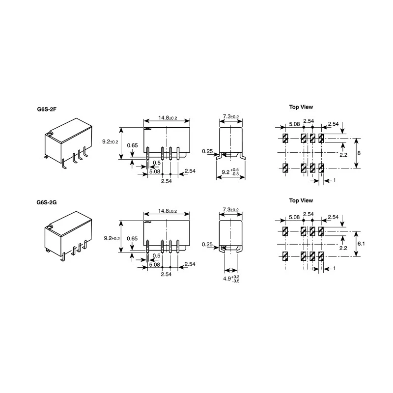 Omron Surface Signal Relay 24V DC Coil, 2A Switching Current, DPDT Contact Configuration G6S-2F DC24