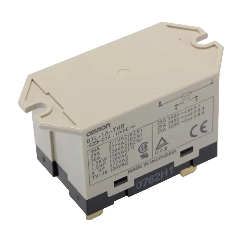 Omron Flange Power Relay 12V DC Coil 1.9W Power 30A Switching Current SPST Quick Connect Terminals G7L-1A-TUB 12DC