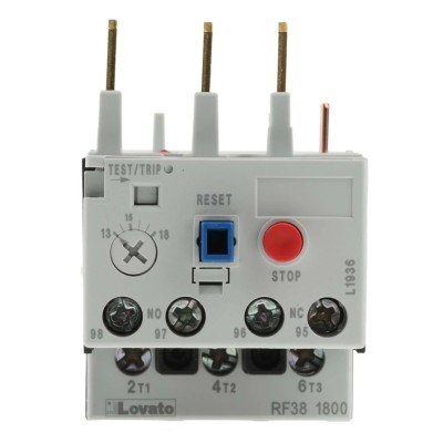 Lovato Electric Thermal Overload Relay 3-Poles NO/NC, 13-18 A FLC, 18A Contact Rating RF38
