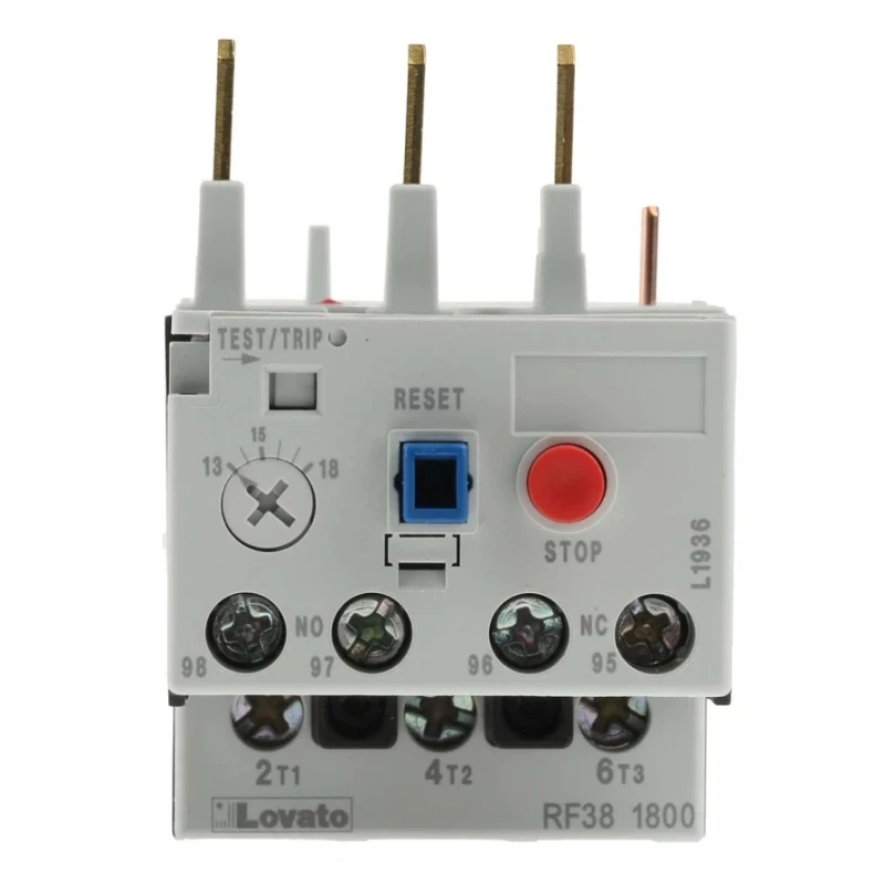 Lovato Electric Thermal Overload Relay 3-Poles NO/NC, 13-18 A FLC, 18A Contact Rating RF38