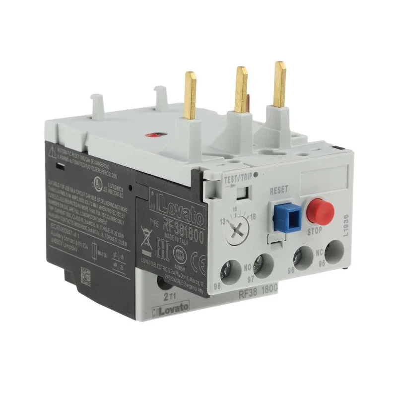 Lovato Electric Thermal Overload Relay 3-Poles NO/NC, 13-18 A FLC, 18A Contact Rating RF38