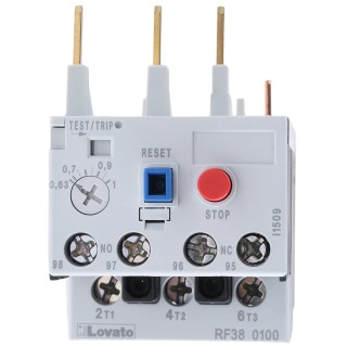 Lovato Electric Thermal Overload Relay IP20 3P NO/NC 0.63 to 1A Adjustable RF38 