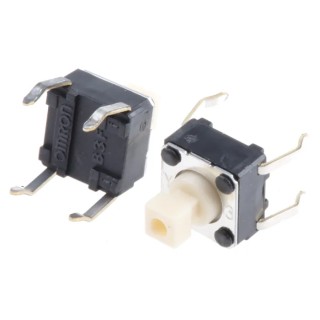 Omron IP00 White Tactile Switch Plunger 3 mm SPST 50mA 24 V dc Through Hole B3F-1050