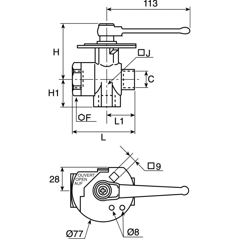 Legris Brass Threaded 3-Way BSPP Ball Valve 12.7 mm Inlet Port 1/2 in Outlet Port Zinc Alloy Handle 0438 12 21