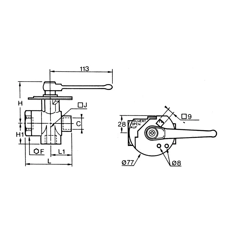 Legris Brass Threaded 3-Way BSPP Ball Valve 12.7 mm Inlet Port 1/2 in Outlet Port Zinc Alloy Handle 0438 12 21