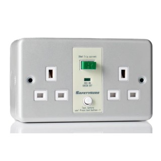 RS PRO 13A Passive 2 RCD Socket Metalclad Surface Mounted BS Standard 230V ac Grey Gloss 687-7320