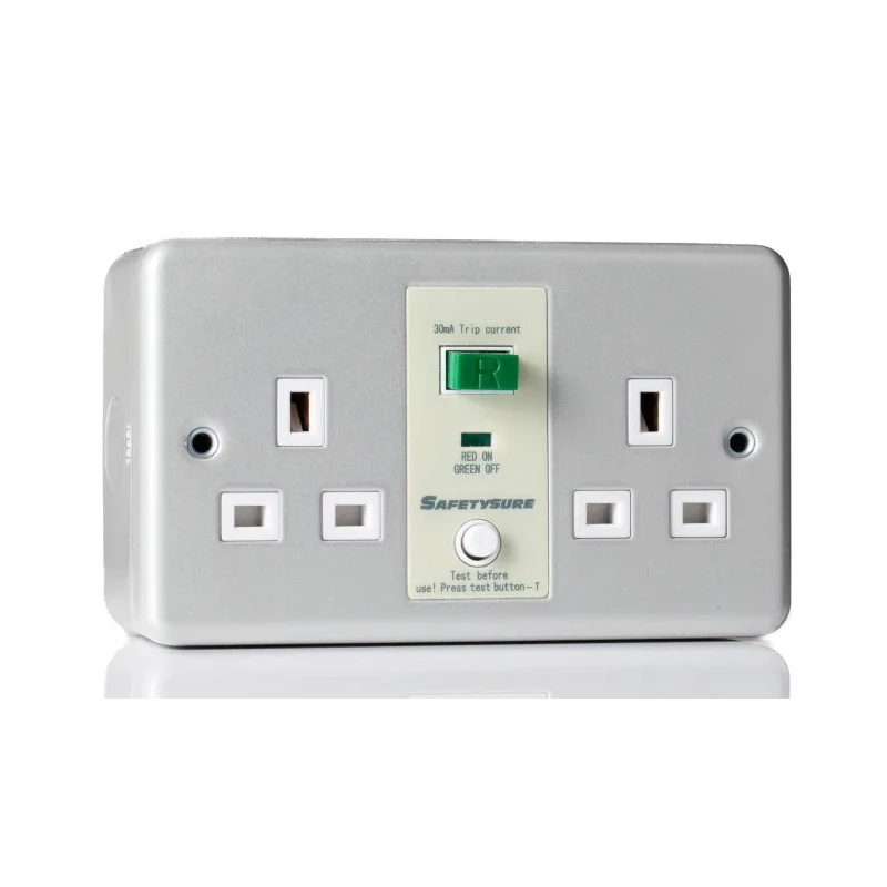 RS PRO 13A Passive 2 RCD Socket Metalclad Surface Mounted BS Standard 230V ac Grey Gloss 687-7320