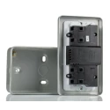 RS PRO 13A Passive 2 RCD Socket Metalclad Surface Mounted BS Standard 230V ac Grey Gloss 687-7320