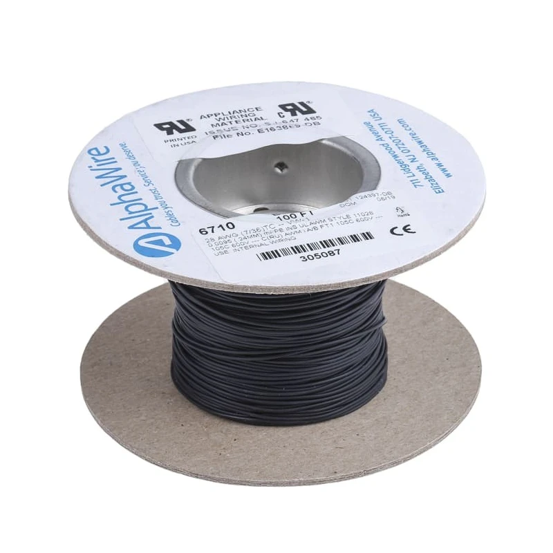 Alpha Wire Ecogen Ecowire Series Black 0.08 mm² Hook Up Wire, 28 AWG, 7/0.12 mm Core Strands, 30 m, MPPE 6710 BK005