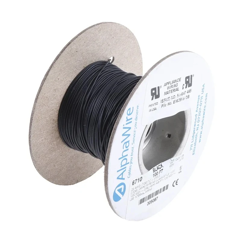 Alpha Wire Ecogen Ecowire Series Black 0.08 mm² Hook Up Wire, 28 AWG, 7/0.12 mm Core Strands, 30 m, MPPE 6710 BK005