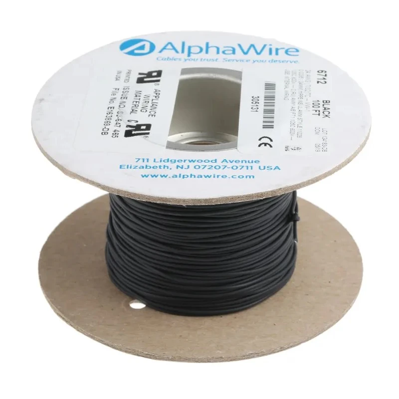 Alpha Wire Ecogen Ecowire Series Black 0.2 mm² 24 AWG 7x0.20 mm Hook Up Wire MPPE Jacket 30m 6712 BK005