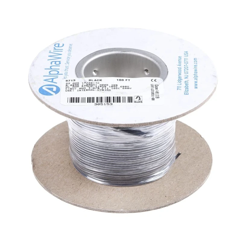 Alpha Wire Ecogen Ecowire Series Black 0.33 mm² Hook Up Wire, 22 AWG, 7x0.25 mm Strands, 30 m Length, MPPE 6713 BK005