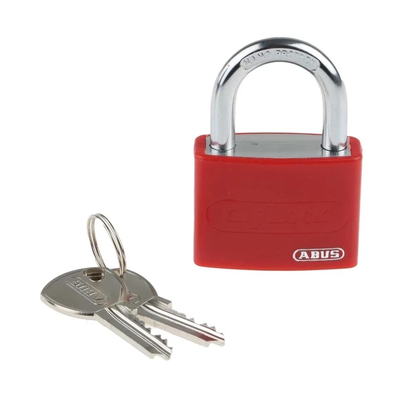 ABUS Key Steel Aluminium Safety Padlock Weatherproof 6.5 mm Shackle Diameter 43 mm Body Width 50870- T65AL/40 Red