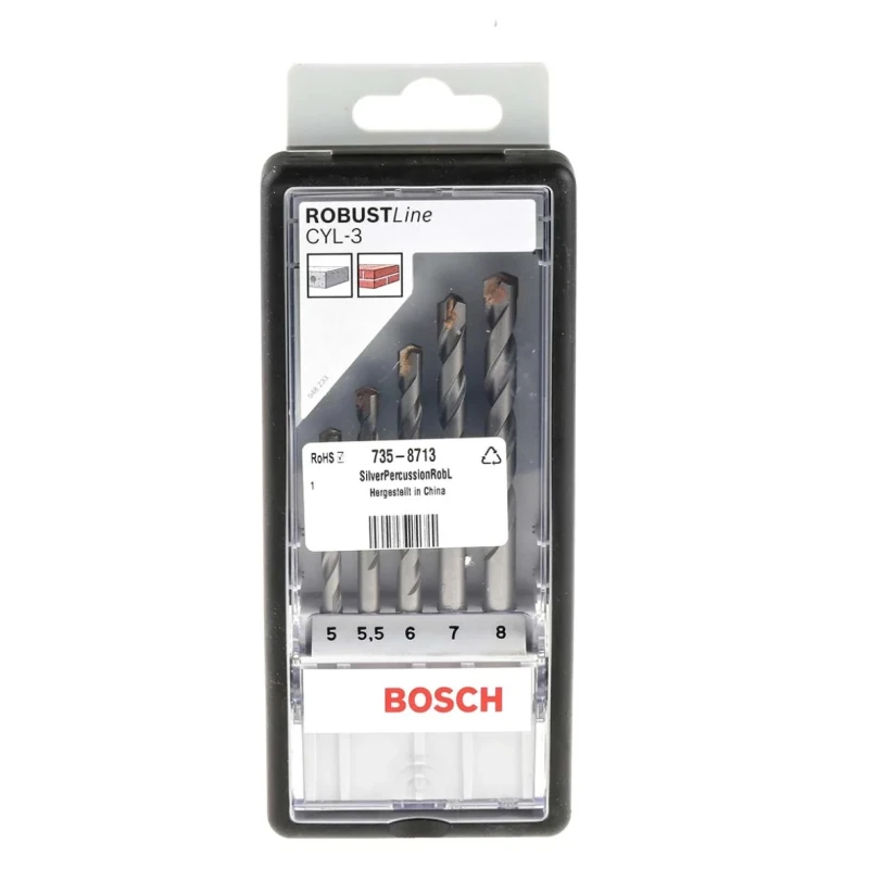 Bosch 5-Piece Masonry Drill Bit Set, Twist Carbide Tip, 5 mm to 8 mm 2607010526