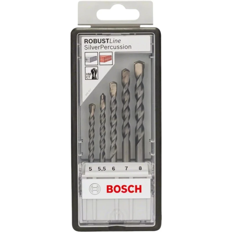 Bosch 5-Piece Masonry Drill Bit Set, Twist Carbide Tip, 5 mm to 8 mm 2607010526
