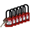 Brady Red Nylon Safety Padlock, 6.35 mm Shackle Diameter, 38.1 mm Shackle Length 813594