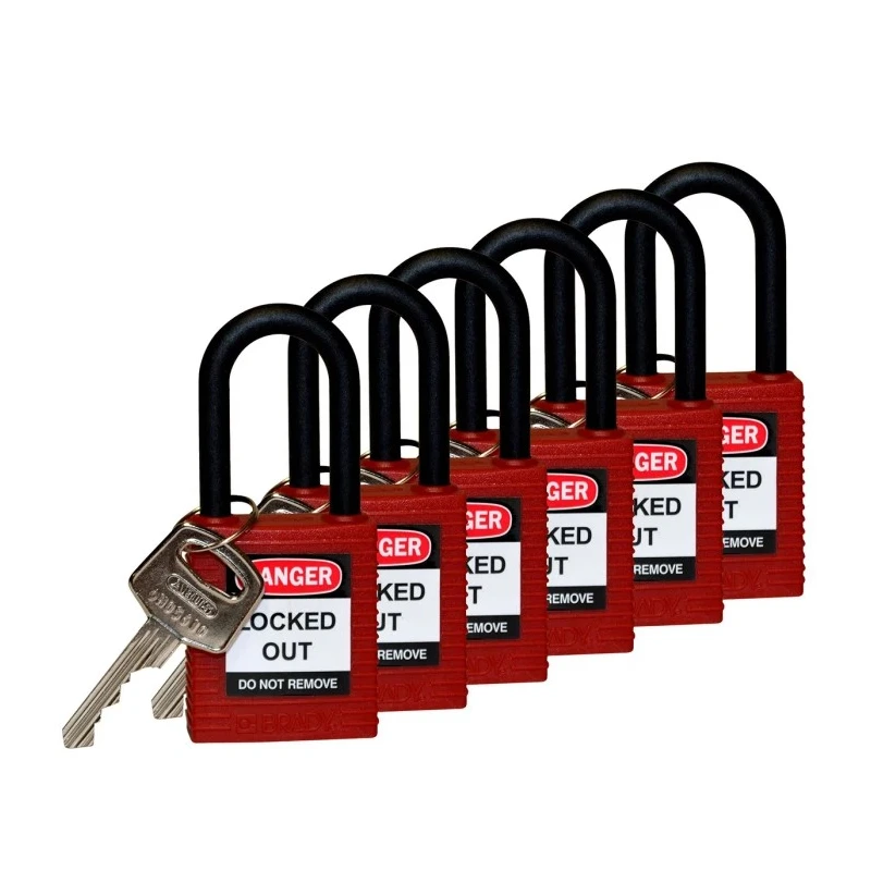 Brady Red Nylon Safety Padlock, 6.35 mm Shackle Diameter, 38.1 mm Shackle Length 813594