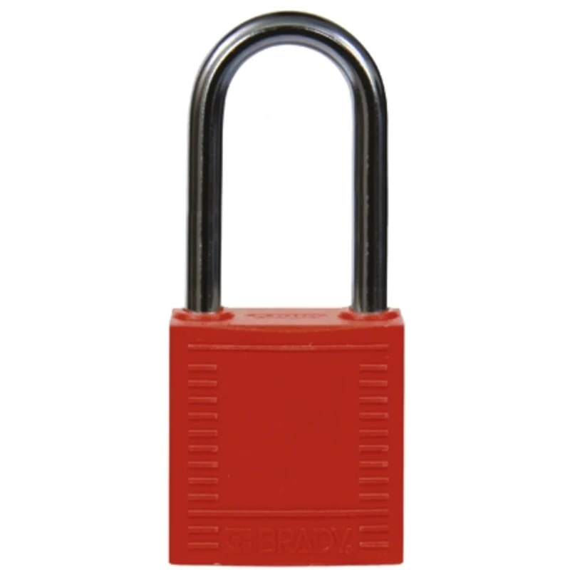 Brady Red Nylon Safety Padlock, 6.35 mm Shackle Diameter, 38.1 mm Shackle Length 813594