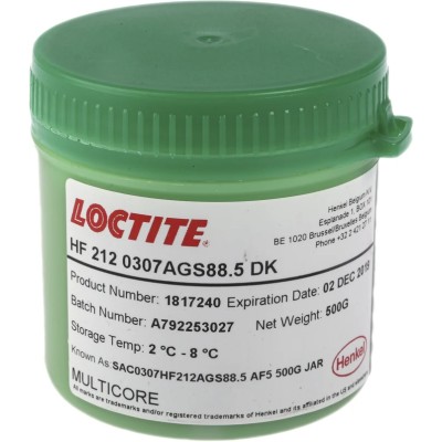 Loctite Lead Free Solder Paste, Halogen-Free, No Clean, Low Voiding, 500 g Container 1817240