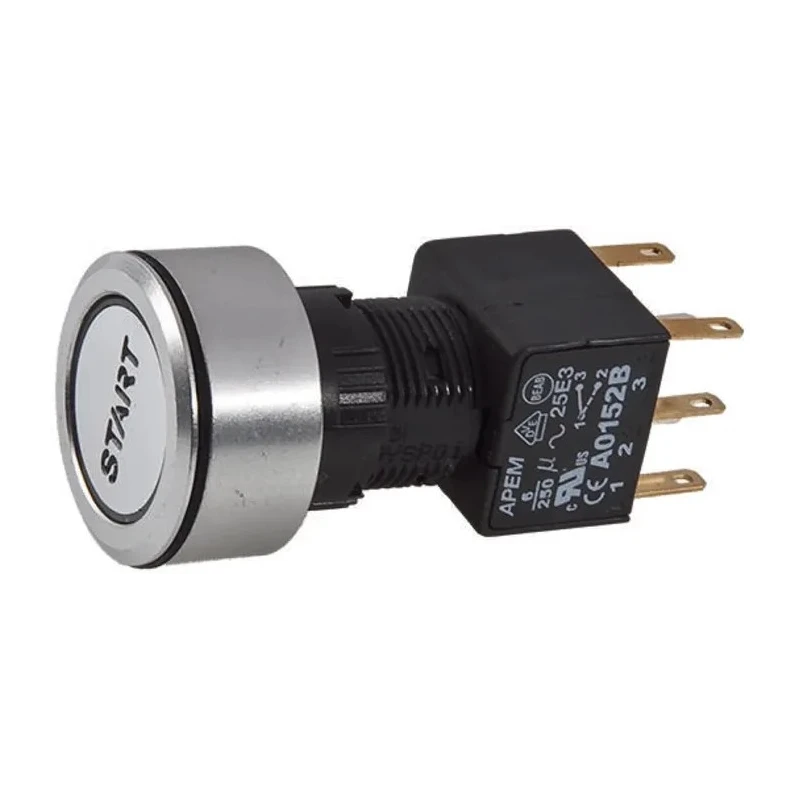 APEM A1 Series Illuminated Push Button Switch Momentary DPDT Panel Mount 16 mm Cutout Green LED IP65 A1PCA1Y203J203