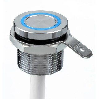APEM Illuminated Momentary Piezo Switch SPST 19 mm Panel Cutout Blue LED Flying Lead IP68 