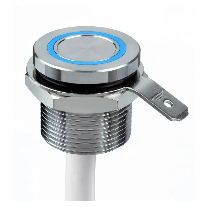 APEM Illuminated Momentary Piezo Switch SPST 19 mm Panel Cutout Blue LED Flying Lead IP68 