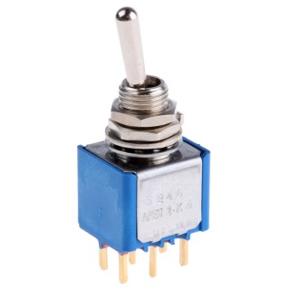 APEM Toggle Switch PCB Mount On-On DPST 24 V DC 250 V AC Nickel Plated Brass Actuator 5246CDB